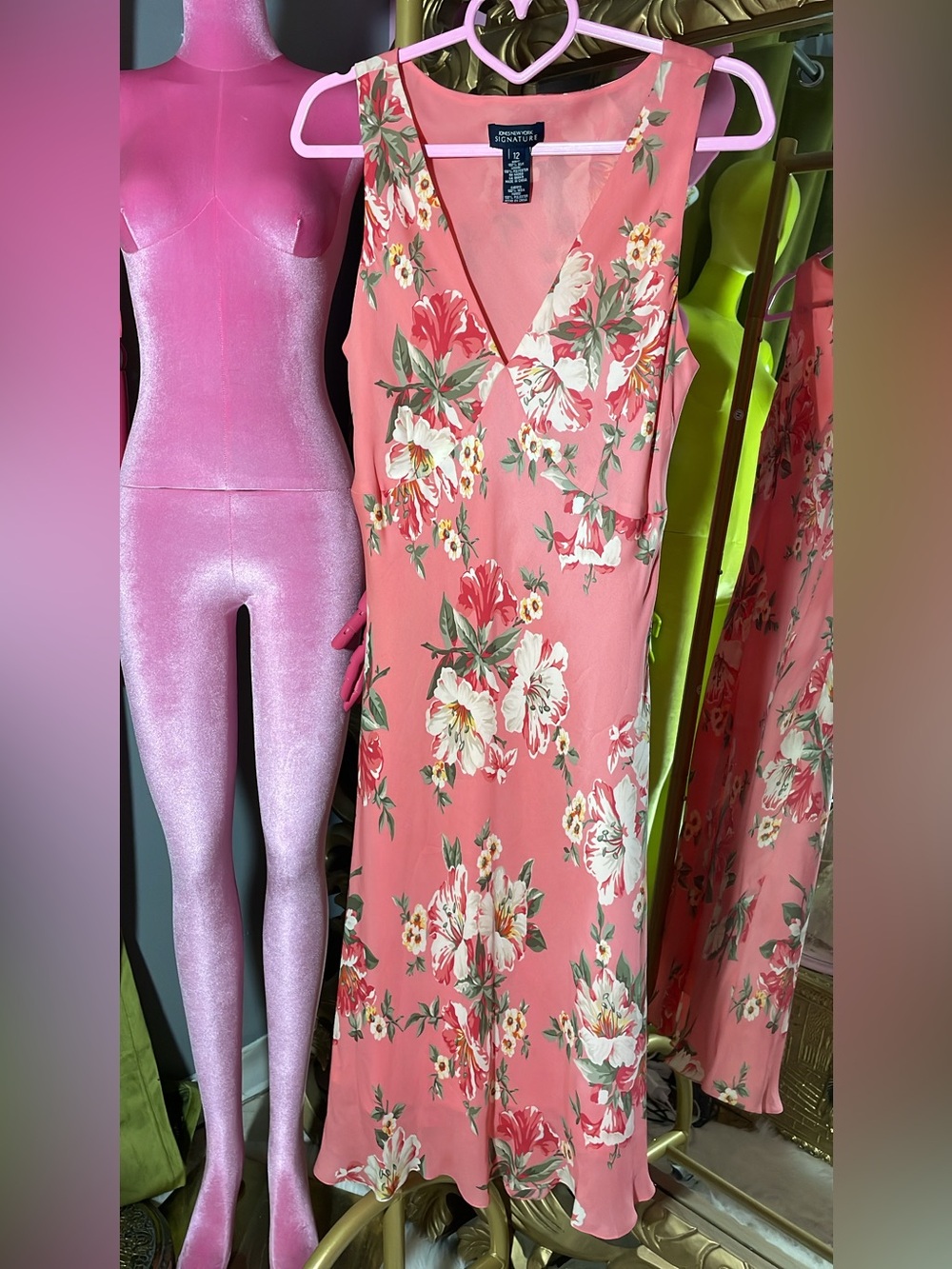 Jones New York Signature Coral Pink Silk Dress